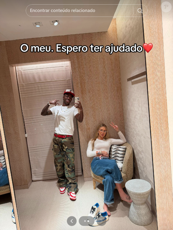 "O meu. Espero ter ajudado", brincou Virgínia em uma foto ao lado de Vini Jr, com direito a emoji de coração