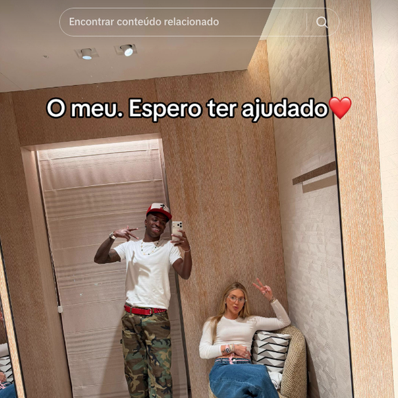 "O meu. Espero ter ajudado", brincou Virgínia em uma foto ao lado de Vini Jr, com direito a emoji de coração