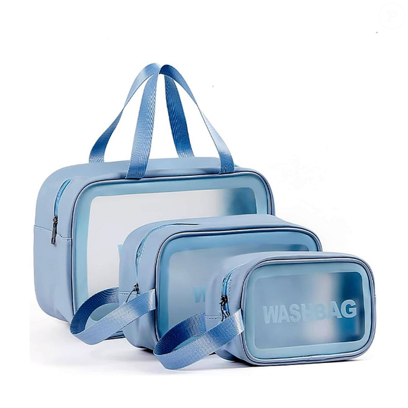 Kit 3 Nécessaire Transparente Washbag Tamanhos P M G, OTM Shop