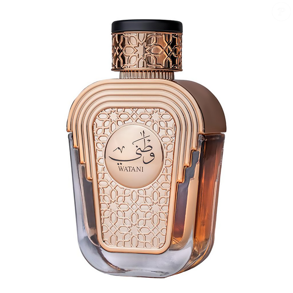 O perfume árabe Watani é uma fragrância que celebra orgulho, elegância e realeza.