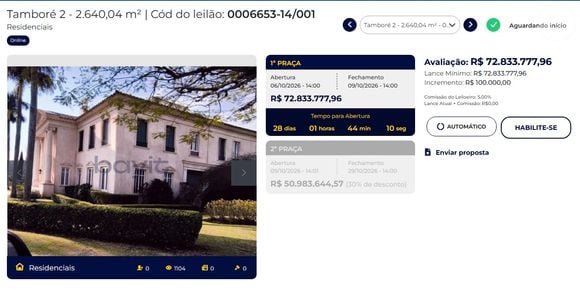 Leilão de mansão do dono das Lojas Marabraz terá duas praças - no segundo, um desconto de 30%