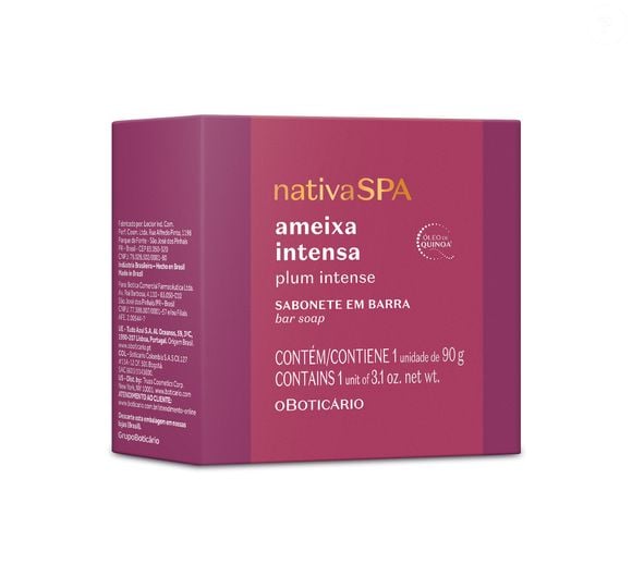 O Sabonete em Barra Corporal Nativa SPA Ameixa Intensa leva a assinatura da nova fragrância para o momento do banho e completa a rotina de cuidados com o aroma marcante de ameixa. R$ 13,90