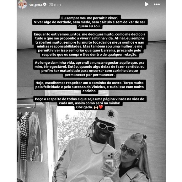Virgínia Fonseca anunciou o fim de seu namoro com Vini Jr. em meio a polêmicas