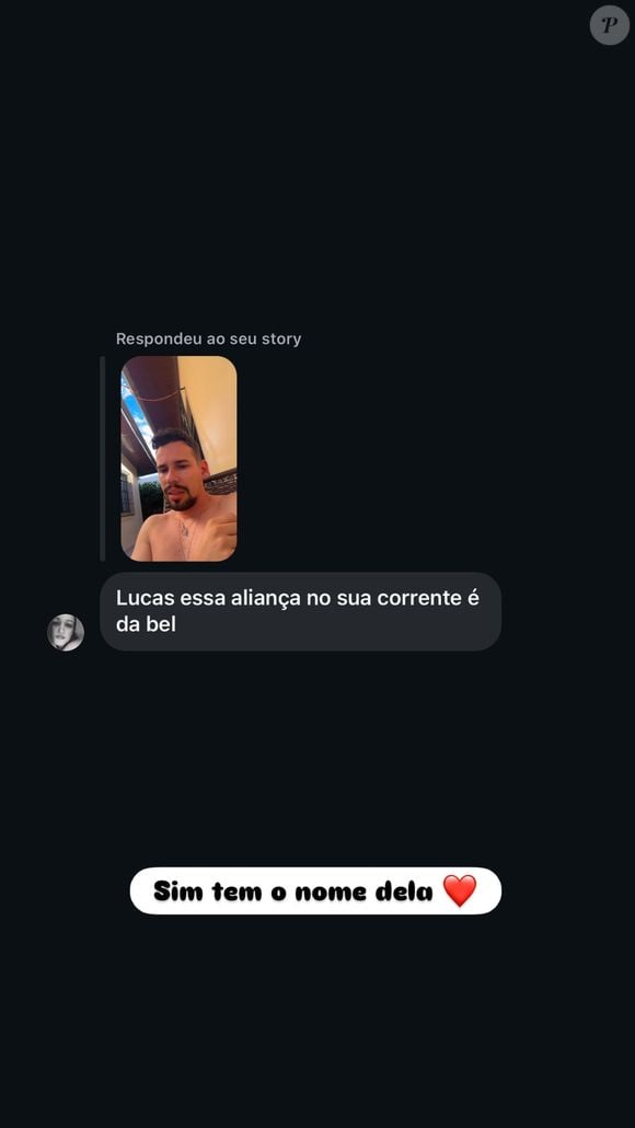 Lucas contou que usa a aliança com Isabel Veloso em seu pescoço