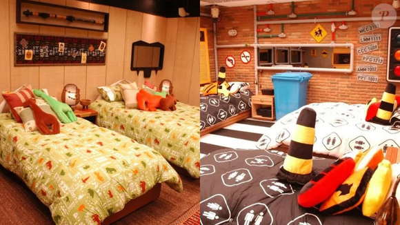 BBB 6 – a casa apresentou quartos com estilos opostos, um com decoração rústica com dinossauros e outro inspirado na cidade grande, com placas de trânsito e canos aparentes