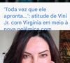 Marcia Goldschmidt publicou um vídeo nas redes sociais após a nova polêmica envolvendo Vini Jr. e Virgínia Fonseca e afirmou que acreditava que o jogador poderia amar a influenciadora, mas questionou suas atitudes