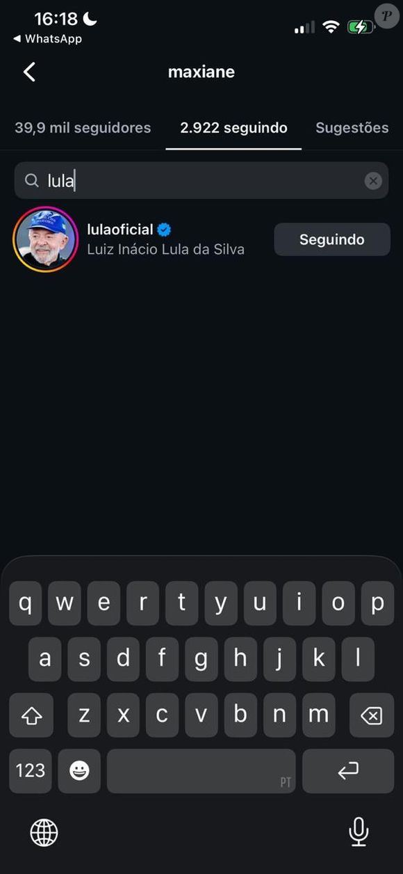 Maxiane (@maxiane), de 32 anos, é influenciadora digital e nasceu em Nazaré da Mata, em Pernambuco. Nas redes sociais, segue o perfil oficial do presidente Lula (@lulaoficial)