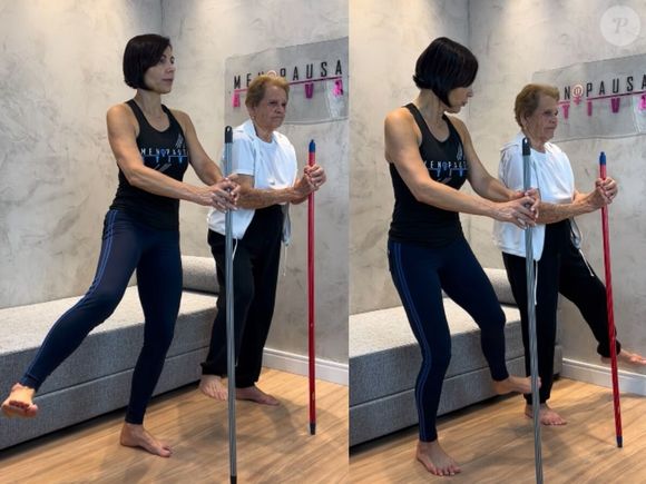 Bete Correia, professora de Pilates, ensina como se exercitar usando um cabo de vassoura