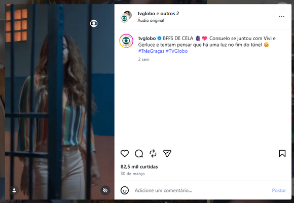 Viviane Araujo já chegou a aceitar ‘collab’ com o perfil da Globo em cenas onde Belo não aparece, o que faz parecer uma escolha pessoal não colocar a imagem do ex no feed