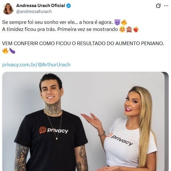 Andressa Urach publicou o perfil do filho na Privacy e prometeu que ele vai exibir o resultado do procedimento de aumento peniano