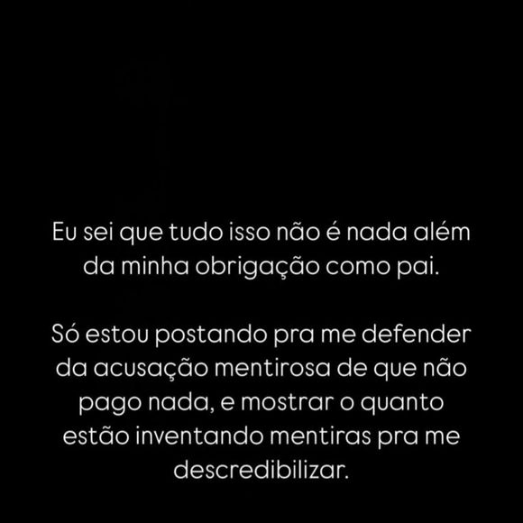 Murilo Huff se manifestou nos stories na última terça-feira (24), a respeito das despesas que custeia ao filho.