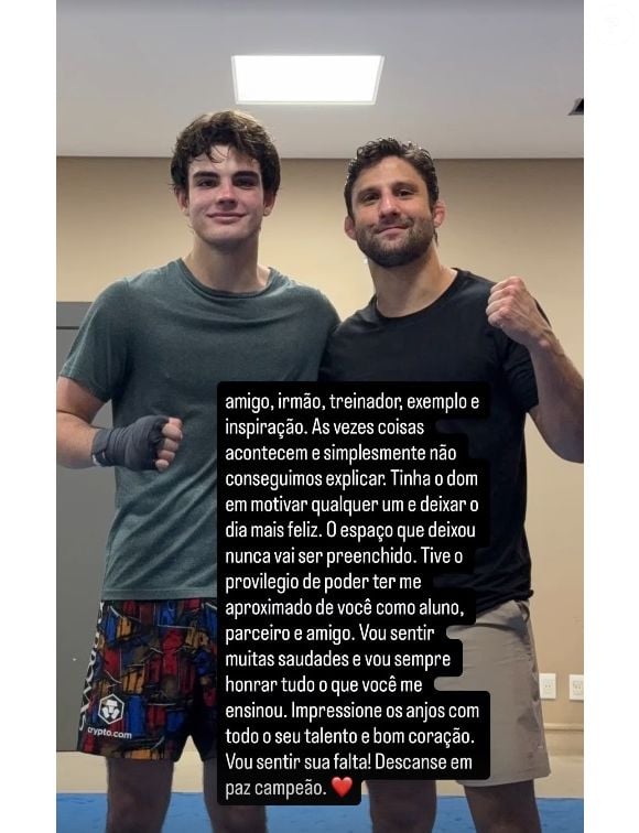 Filho de Faustão, Rodrigo Silva se despediu de Allan 'Puro Osso', lutador de MMA': 'Só tenho gratidão'