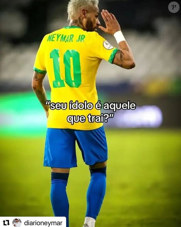 O post do pai de Neymar abre com a pergunta: ‘Seu ídolo é aquele trai?’. ‘Não’, responde a imagem seguinte