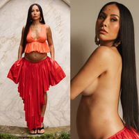 Grávida e poderosa! Sabrina Sato faz topless, exibe barrigão e surge com top laranja e saia vermelha de quase R$ 30 mil; veja fotos