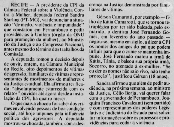 Acervo do Jornal do Commercio mostra detalhes do crime sofrido pela mãe de Gerson Camarotti