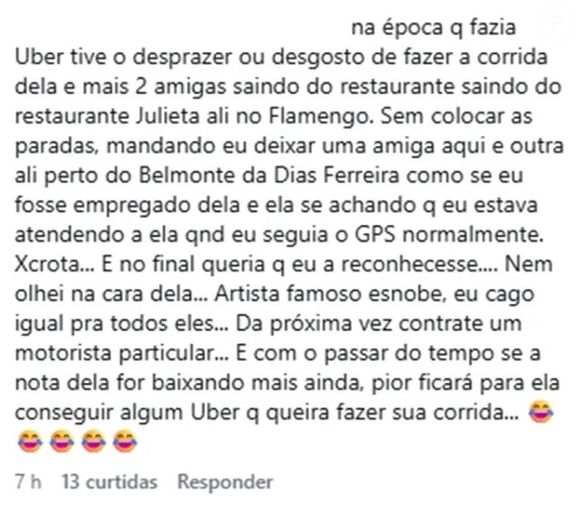 Suposto motorista de aplicativo acusa Ingrid Guimarães de tratá-lo ‘como um empregado’ em corrida de aplicativo