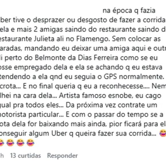 Suposto motorista de aplicativo acusa Ingrid Guimarães de tratá-lo ‘como um empregado’ em corrida de aplicativo