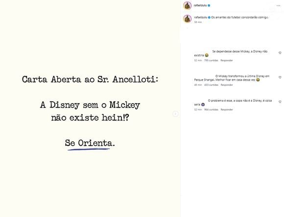 Neymar ganhou apoio do parça Rafael Zulu ao ficar de fora da convocação para 2 amistosos da seleção