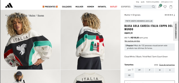 Arrascaeta aposta em estilo retrô com moletom Adidas Blusa Gola Careca Italia Coppa Del Mundo, disponível no site da marca por R$ 899,99, combinando conforto e moda vintage em seu passeio no Rio