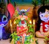 Lilo & Stitch gigantes decoravam a festa de Manuella, filha de Ticiane Pinheiro e César Tralli