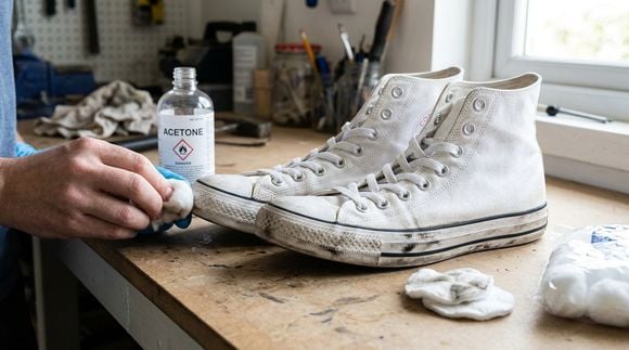 Acetona pode ajudar a recuperar o aspecto branco das solas de tênis Converse e Vans, removendo marcas escuras e resíduos de sujeira acumulados na borracha