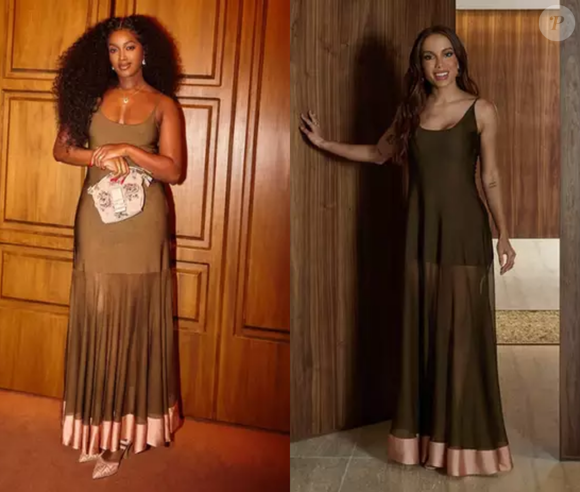 Iza e Anitta elegeram o mesmo vestido para ocasiões totalmente diferentes em fevereiro