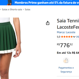 Rafaella Justus apareceu com uma saia verde Ultra Dry da Lacoste, com cintura elástica para ajustes