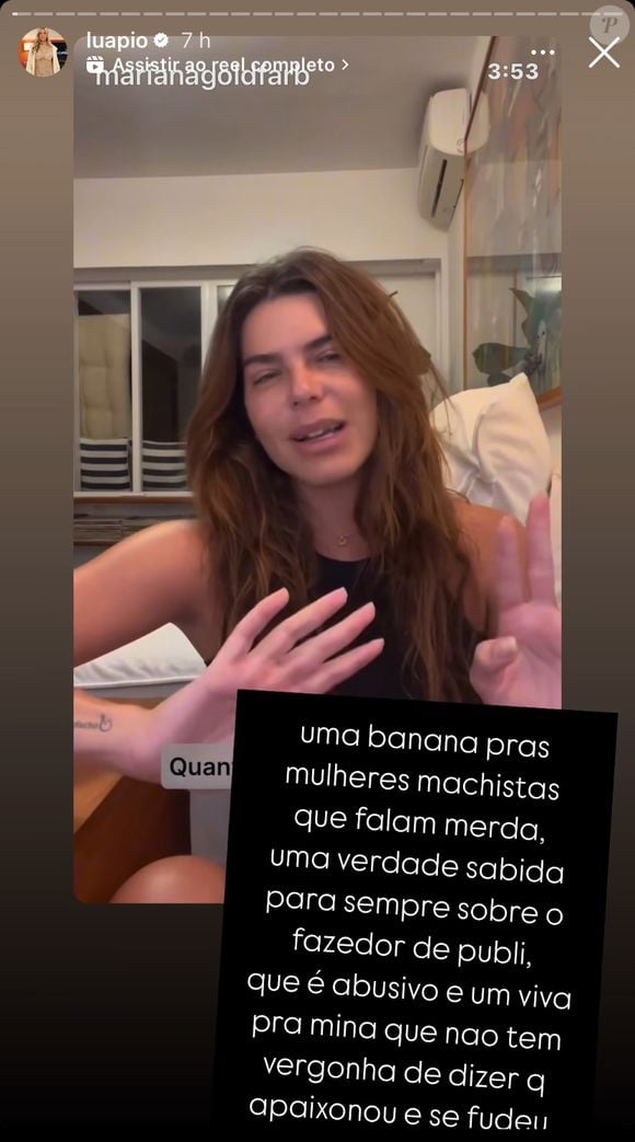 Luana Piovani detonou: ‘Uma banana pras mulheres machistas que falam merda, uma verdade sabida para sempre sobre o fazedor de ‘publi’, que é abusivo’