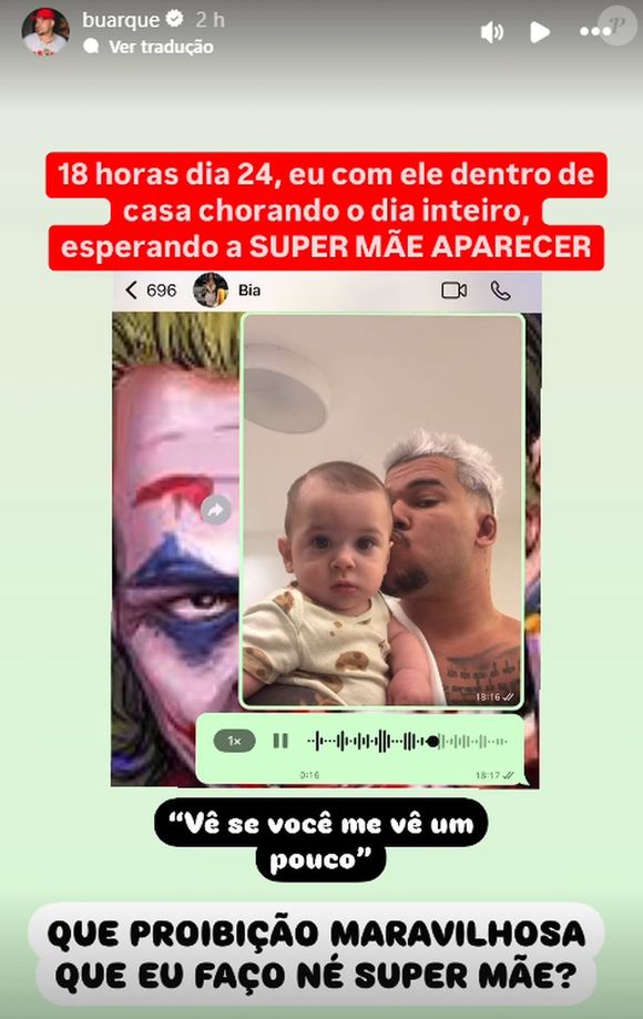 Buarque ironizou o desabafo de Bia Miranda dizendo que ela não procura o filho