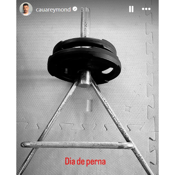 Na manhã desta sexta-feira (18), feriado, Cauã Reymond publicou uma foto onde era possível observar que ele manteve o seu treino em dia: hoje foi dia de perna, segundo ele escreveu nos stories.