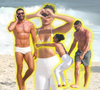'Vale Tudo' na praia: Maria de Fátima no remake da Globo, Bella Campos combina legging branca e biquíni em gravação com Cauã Reymond