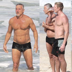 Genética boa! Aos 63 anos, Marcello Novaes exibe abdômen definido de sunga cavada em praia com o filho Pedro Novaes; fotos