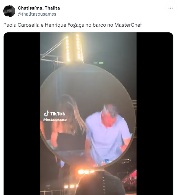 Tudo começou quando o perfil ‘Chatissíma, Thalita’ postou o vídeo do casal viral com a legenda ‘Paola Carosella e Henrique Fogaça no barco no ‘MasterChef’’