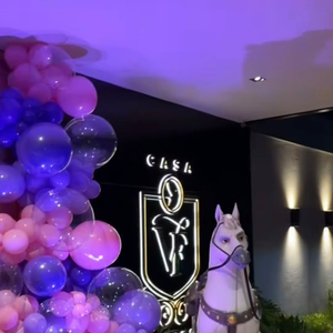 A decoração da festa de 4 anos de Maria Flor transformou a Casa VF, em Goiânia, em um cenário inspirado no filme 'Enrolados'. Assinado por Tana Lobo, o projeto reuniu torre cenográfica de Rapunzel, flores, castelos, personagens e um teto com mais de 300 mil pontos de luz