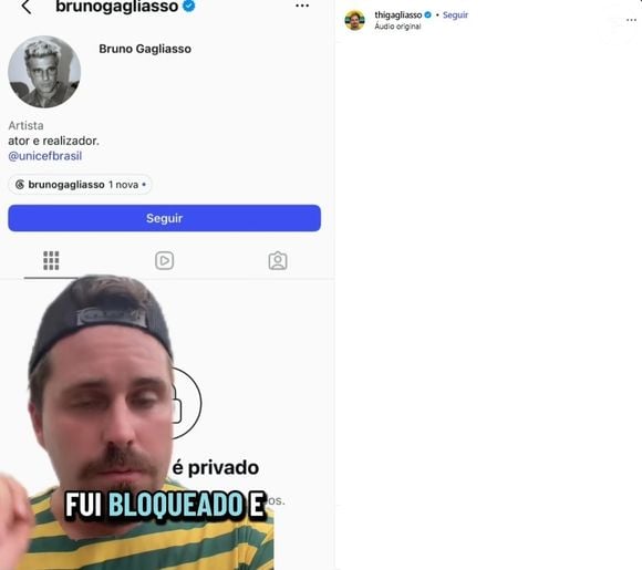Deputado federal eleito, Thiago Gagliasso relatou ter sido bloqueado no Instagram por Bruno Gagliasso e pediu ajuda aos seguidores para ator desfazer o 'block'