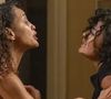 Raquel (Taís Araújo) briga com Maria de Fátima (Bella Campos) ao saber que a filha roubou os documentos da adoção de Sarita (Luara Telles)