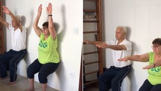 Quatro exercícios de pilates na parede para idosos, fáceis e super funcionais, que você pode fazer todos os dias