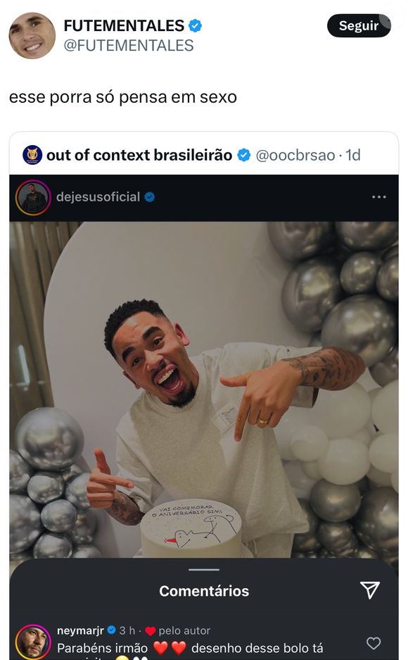 Neymar ‘só pensa em sexo’, publicou o perfil FUTEMENTALES