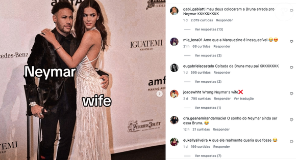 Fãs brasileiros comentaram na publicação ironizando a confusão envolvendo Neymar, Bruna Biancardi e Bruna Marquezine