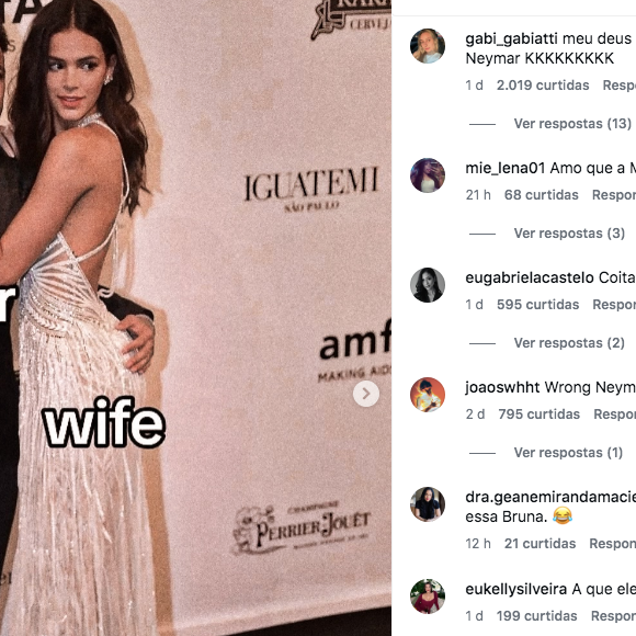 Fãs brasileiros comentaram na publicação ironizando a confusão envolvendo Neymar, Bruna Biancardi e Bruna Marquezine