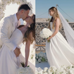 Vestido de noiva princesa tomara que caia, véu longo e buquê branco: Isabella Rousso se casa com Gabriel Martinelli em cerimônia intimista para 40 convidados em Santorini; fotos