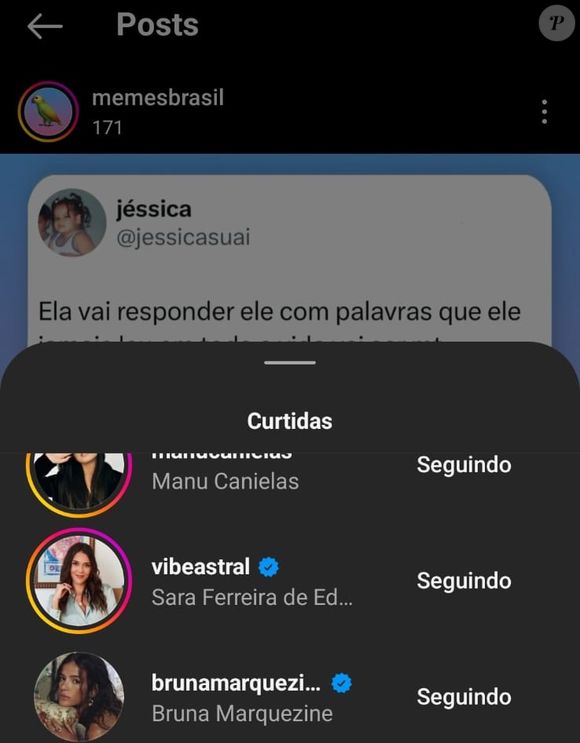 Bruna Marquezine deu like em post que traz ironias a Zé Felipe por conta da briga com Luana Piovani