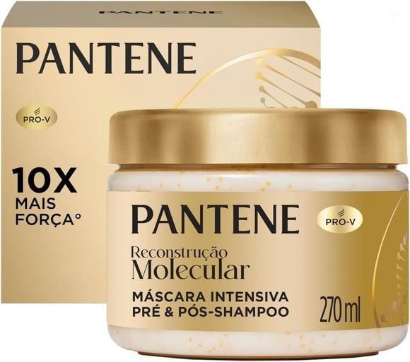 A Pantene Reconstrução Molecular aparece em 3º lugar na seleção de Lorena Nogueira e é voltada para cabelos porosos, fragilizados e danificados, especialmente por química ou calor. A máscara tem proposta de reparação mais intensa sem necessariamente deixar os fios pesados