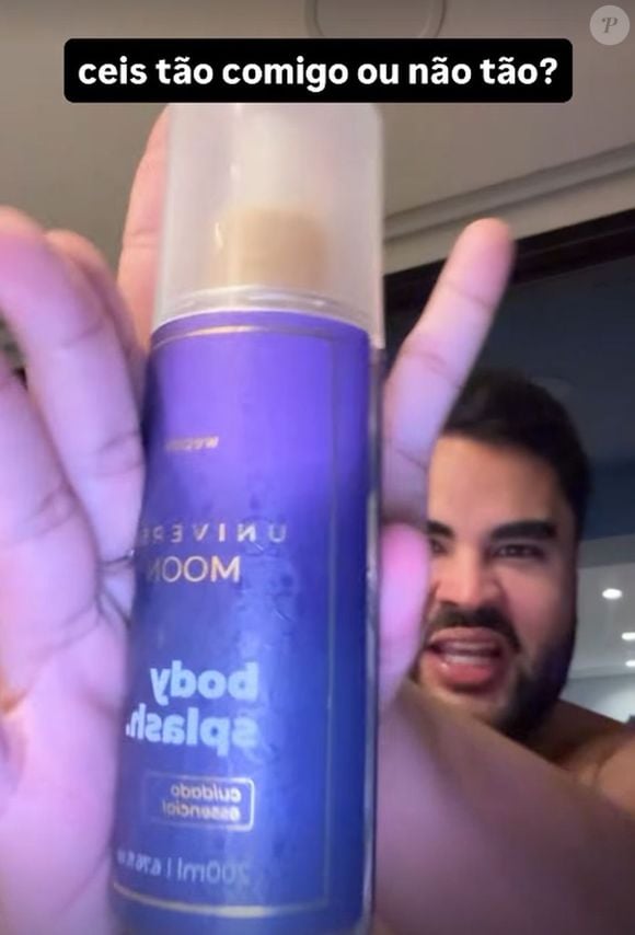 Lucas Guedez mostrou o perfume de Virgínia Fonseca usado para gravar o vídeo