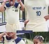 Mavie usou um look amarelo manteiga com o nome de Neymar bordado nas costas
