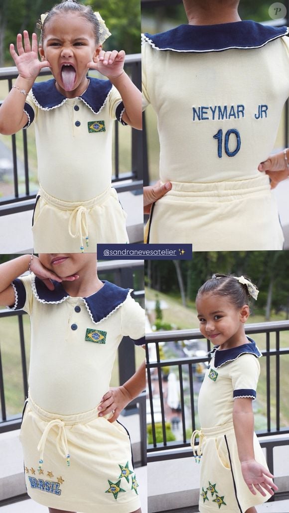 Mavie usou um look amarelo manteiga com o nome de Neymar bordado nas costas