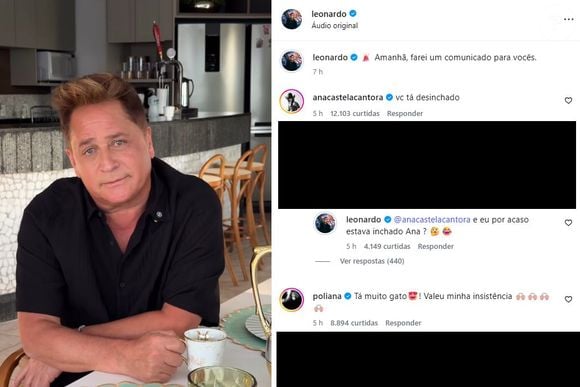 Ana Castela elogiou o rosto desinchado e Leonardo e o sertanejo rebateu a ex-nora