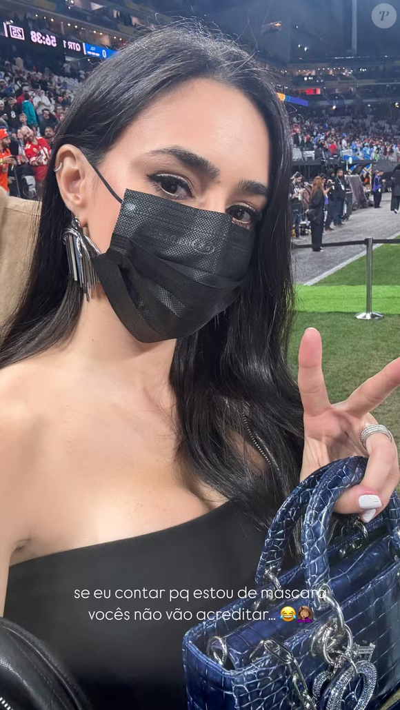 Bruna Biancardi apareceu em um evento esportivo com máscara por conta do inchaço nos lábios