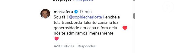 Grazi Massafera, a intérprete de Arminda em 'Três Graças', também elogia Sophie Charlotte