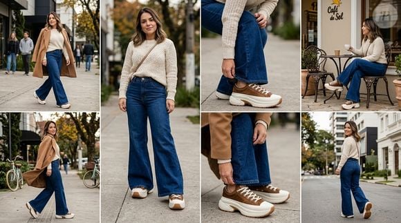 Para quem gosta de calças largas, o tênis da Converse combina plataforma alta e modelagem fashion para ajudar a criar uma linha visual mais alongada